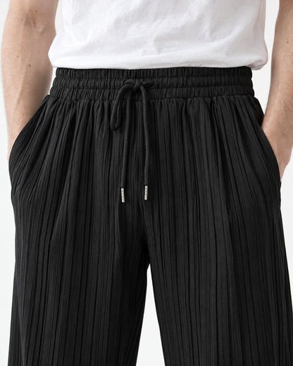 Pleated Drawstring Wide-Leg Pants