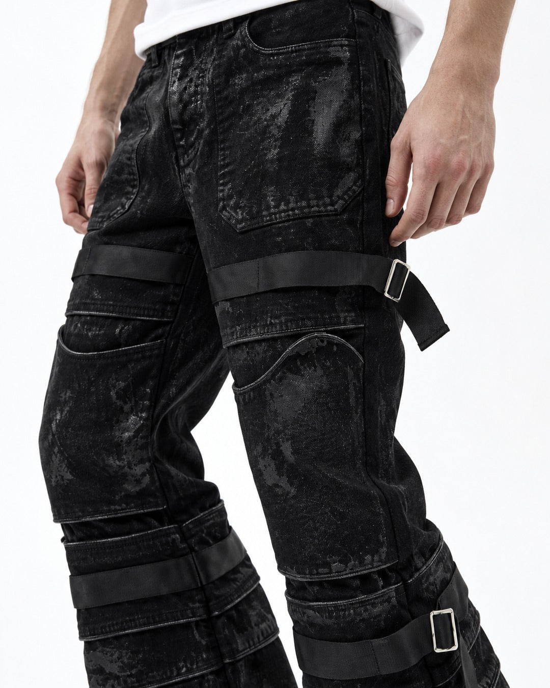 Strap Detail Flared Jeans