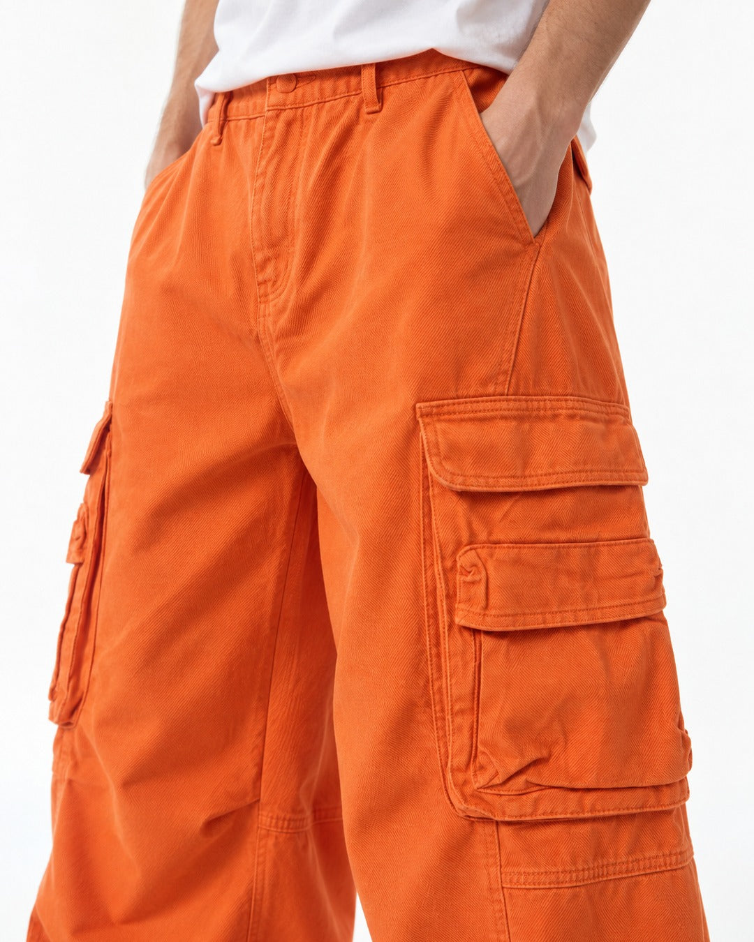 Vivid Orange Wide-Leg Cargo Pants