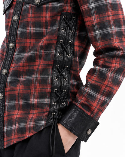 Red Plaid Shirt with Black Panels and Side Lacing