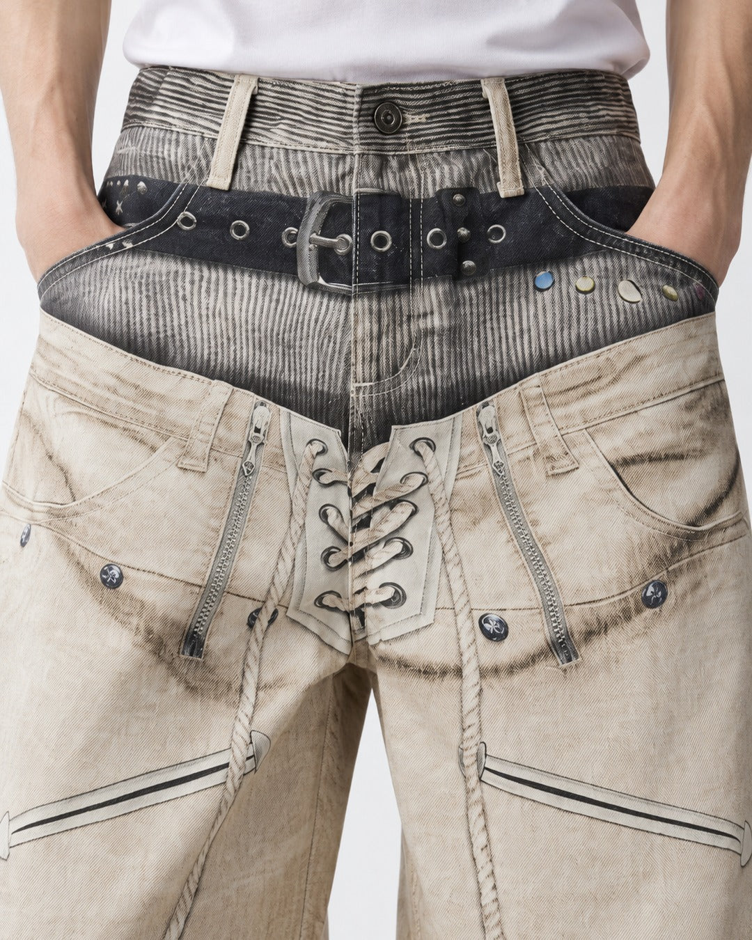 3D Double-Waistband Wide Pants
