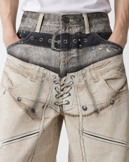 3D Double-Waistband Wide Pants
