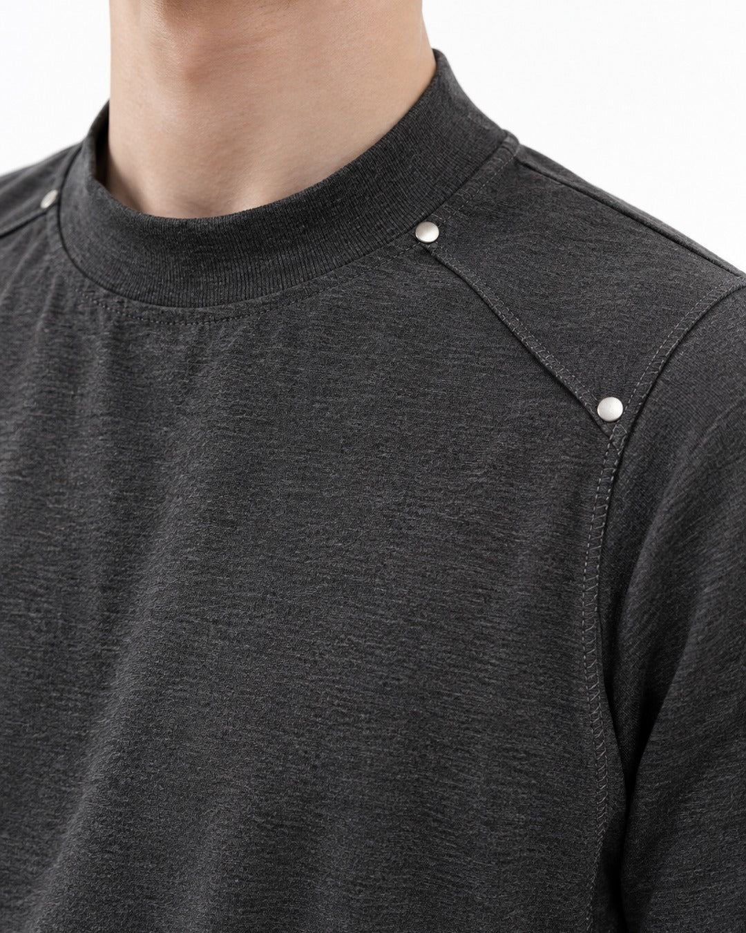 Shoulder Rivet Panel Short Sleeve T-Shirt