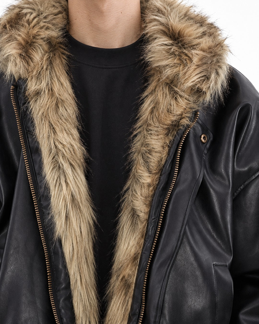 Faux-Fur Lined Hooded Leather Bomber