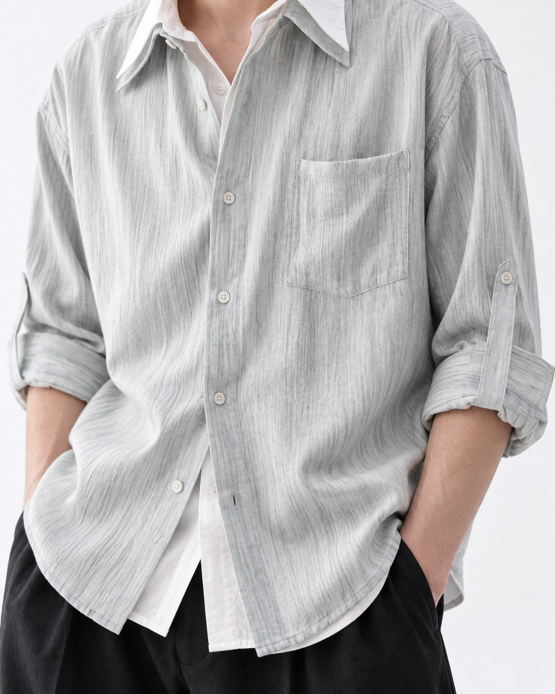 Streaked Dye Layered Collar Shirt