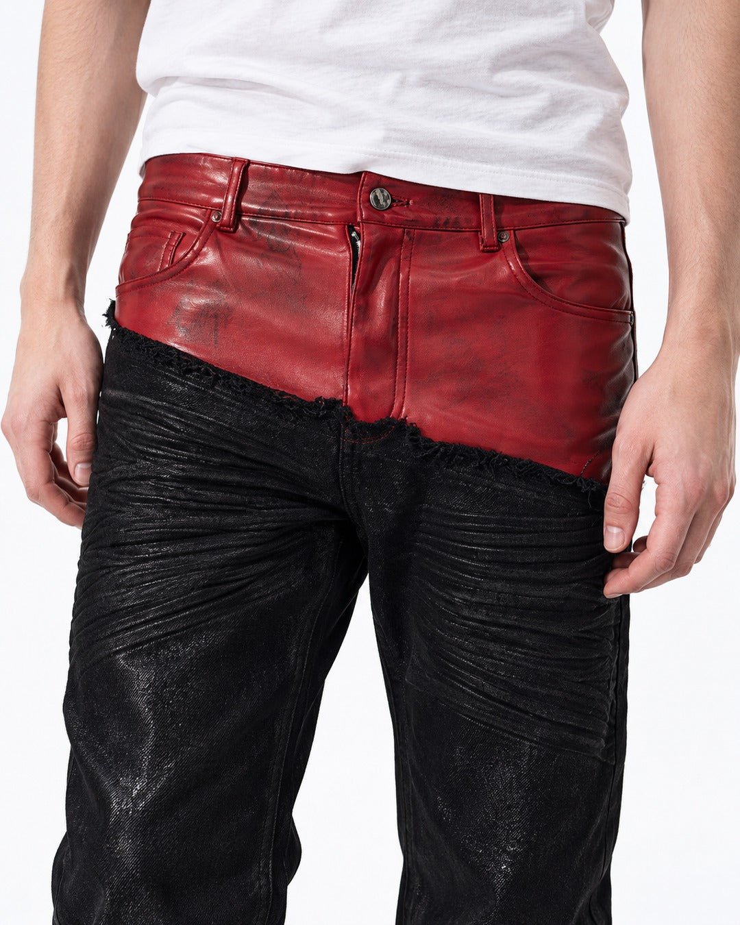 Red Panel Waist Coated Flared Jeans