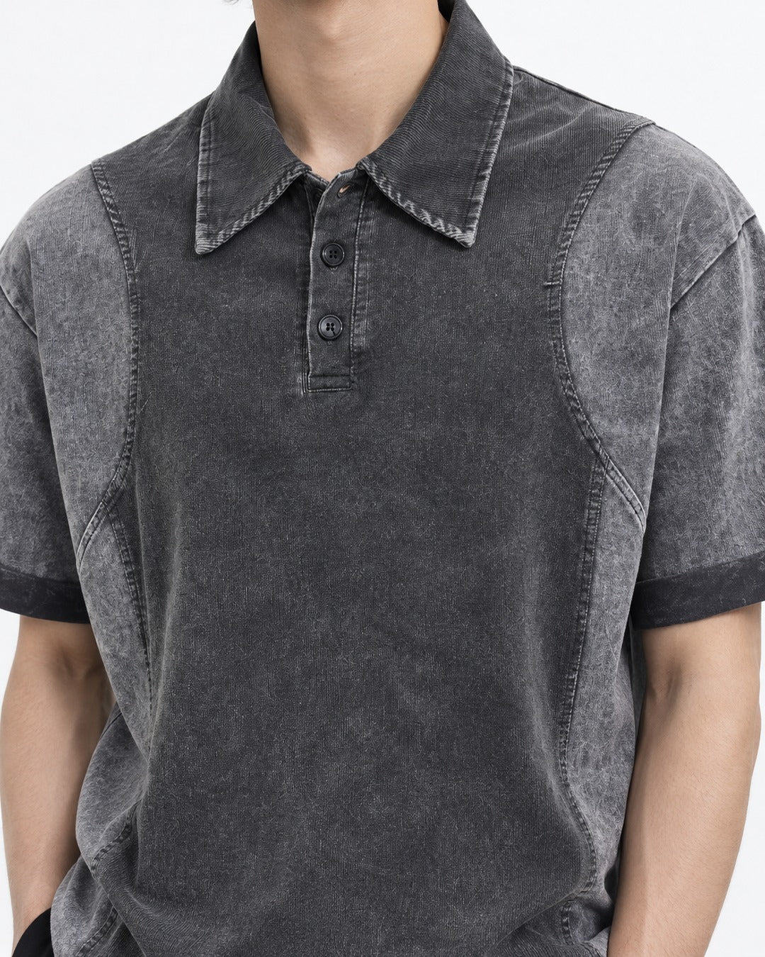 Panel Seam Washed Polo Shirt