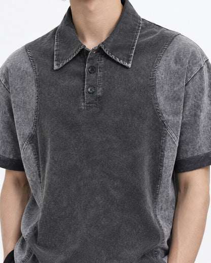 Panel Seam Washed Polo Shirt