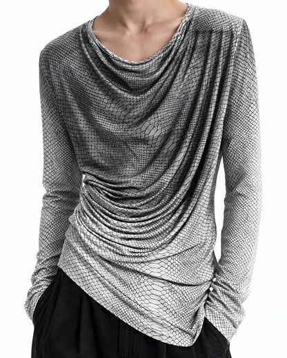 Snake Print Draped Cowl Neck Top