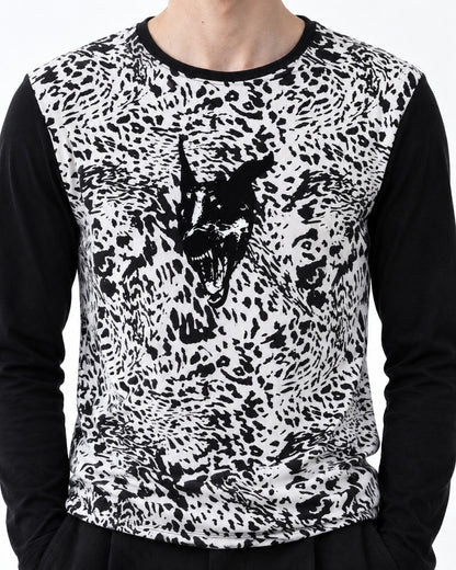 Wolf Head Leopard Color-Block Long-Sleeve T-Shirt