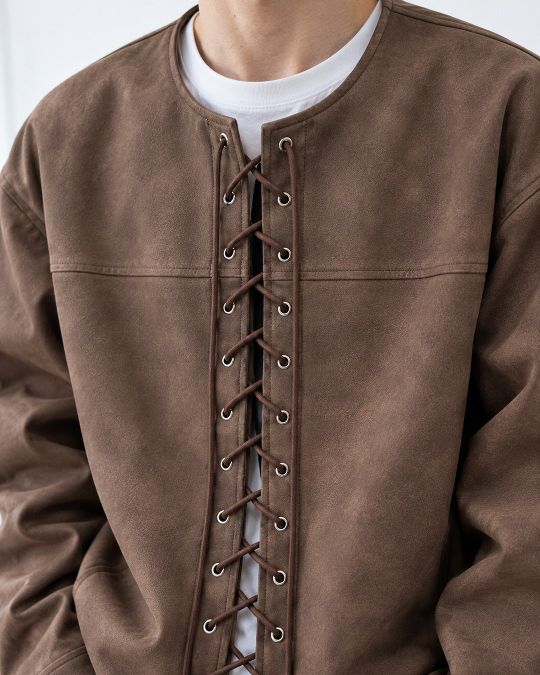 Lace-Up Faux Leather Jacket