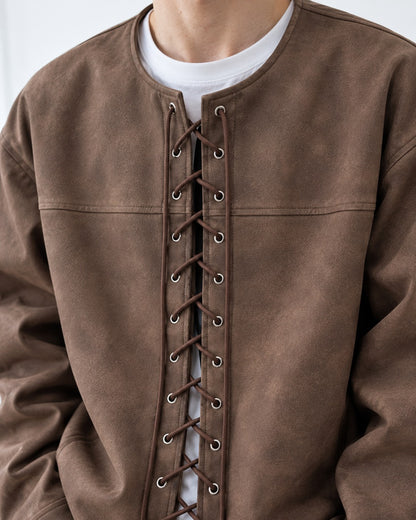 Lace-Up Faux Leather Jacket