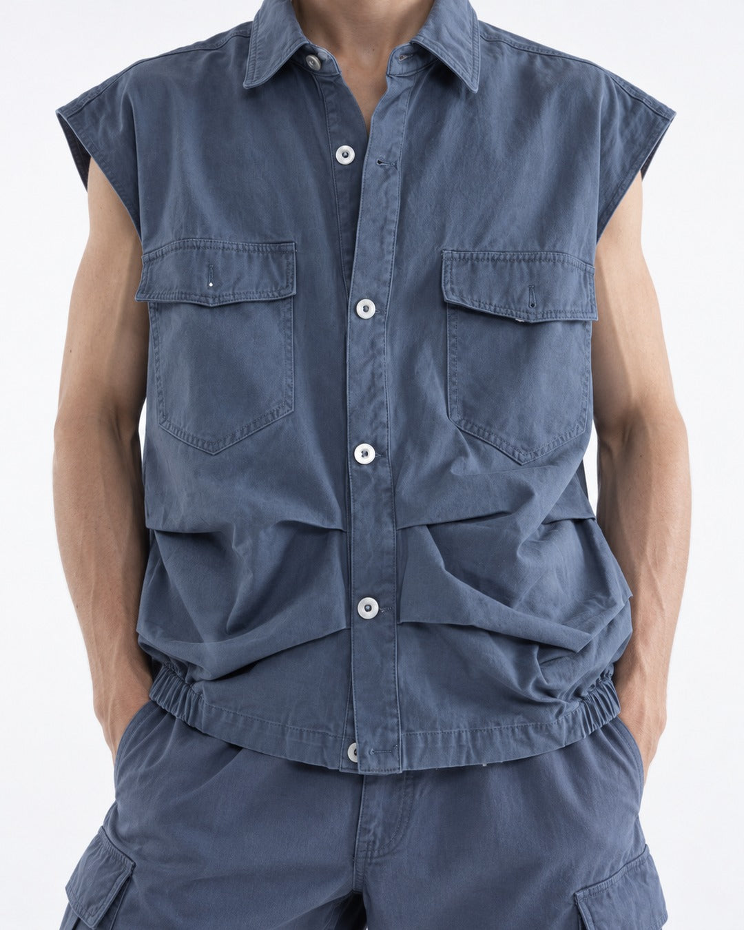 Sleeveless Pocket Shirt and Pleated Cargo Pants Set