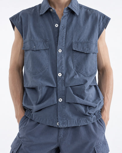 Sleeveless Pocket Shirt and Pleated Cargo Pants Set