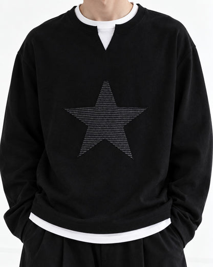 Star Patch Layered Notch Neck Sweatshirt