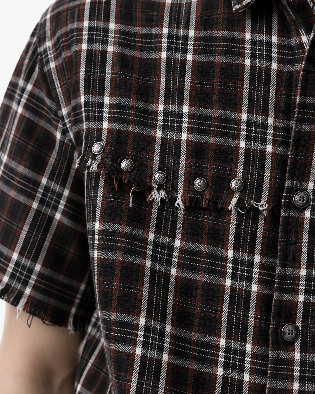 Studded Raw-Hem Plaid Shirt