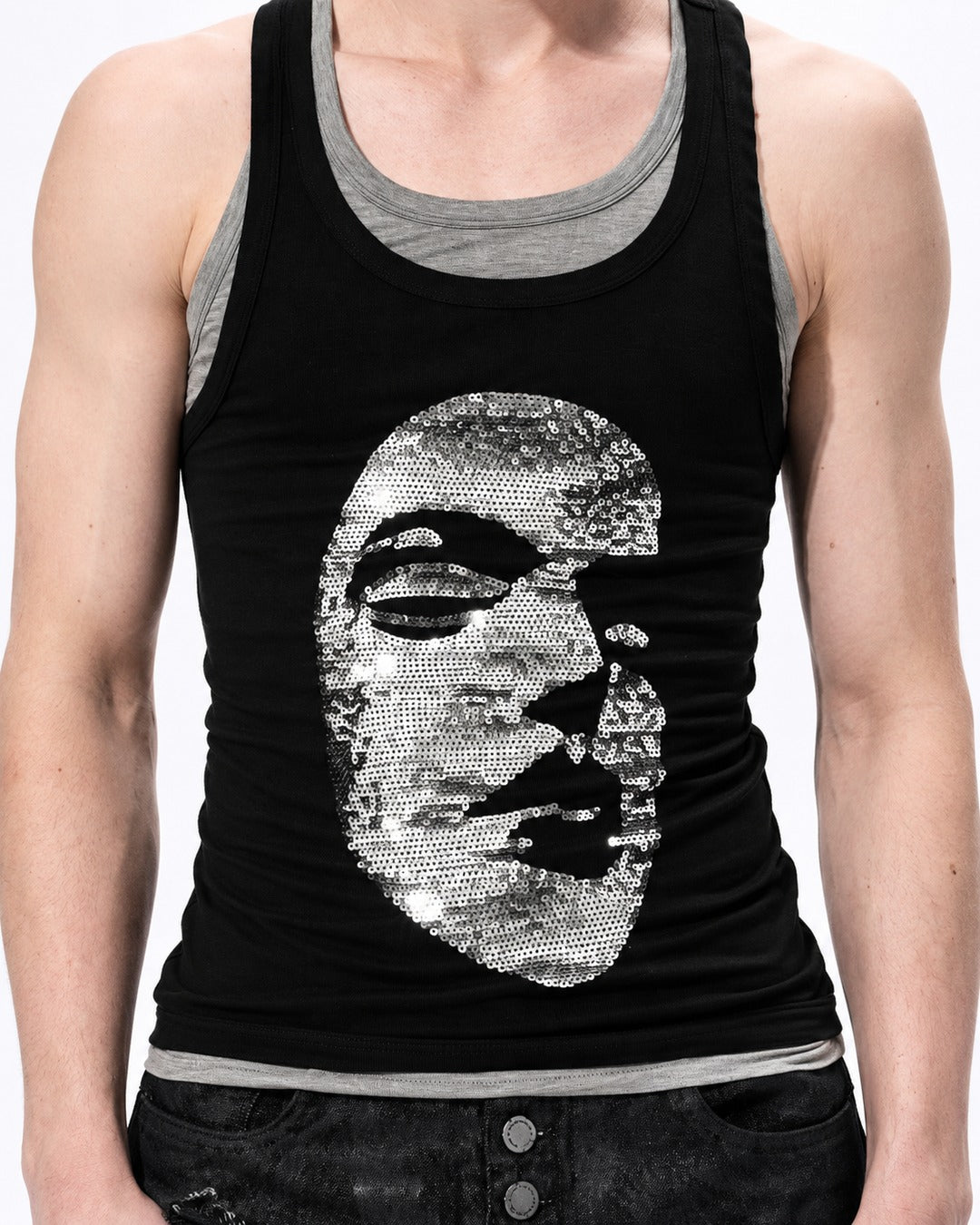 Sequin Face Graphic Layered Tank