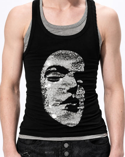 Sequin Face Graphic Layered Tank