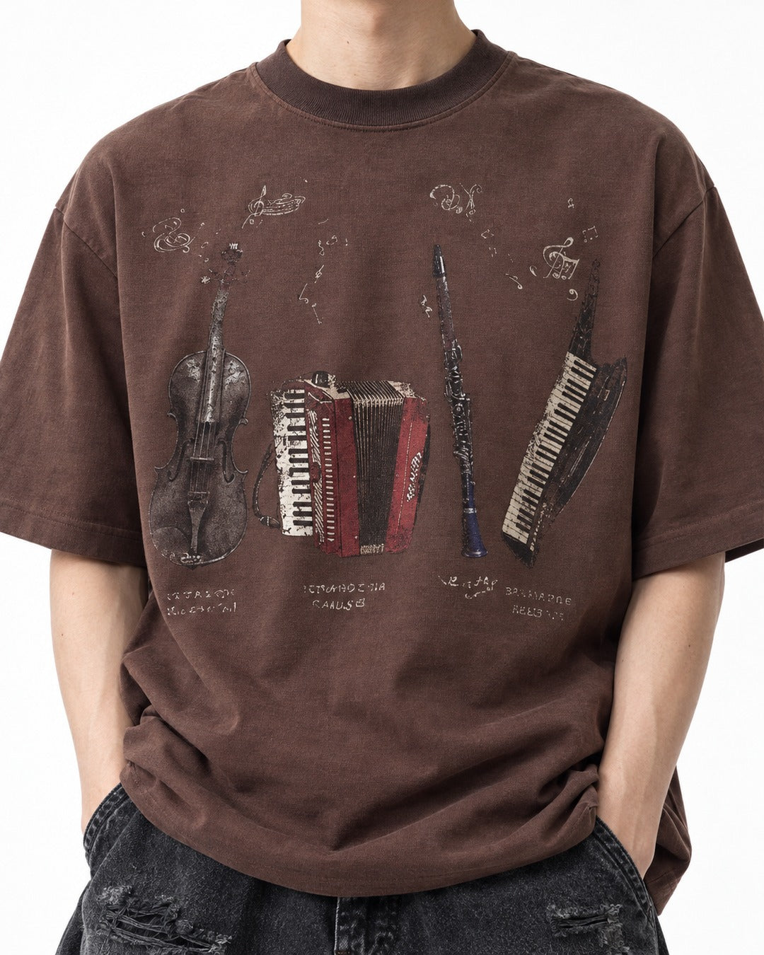 Instrument Print Spray-Dyed T-Shirt