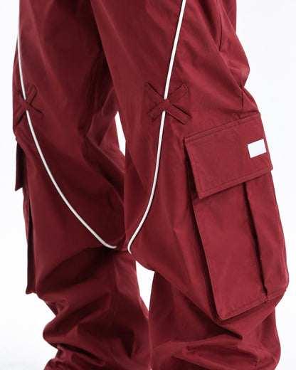 Contrast-Piping Wide-Leg Cargo Pants