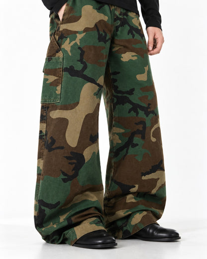 Woodland Camouflage Wide-Leg Cargo Pants