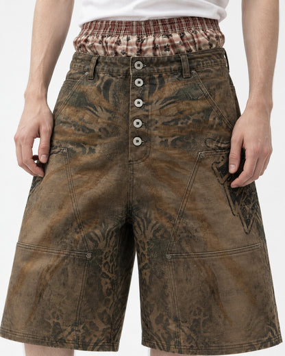 Faded Leopard Print Wide Shorts