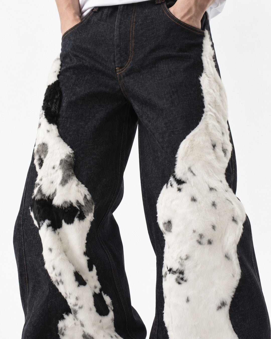 Cow Pattern Patchwork Denim Pants