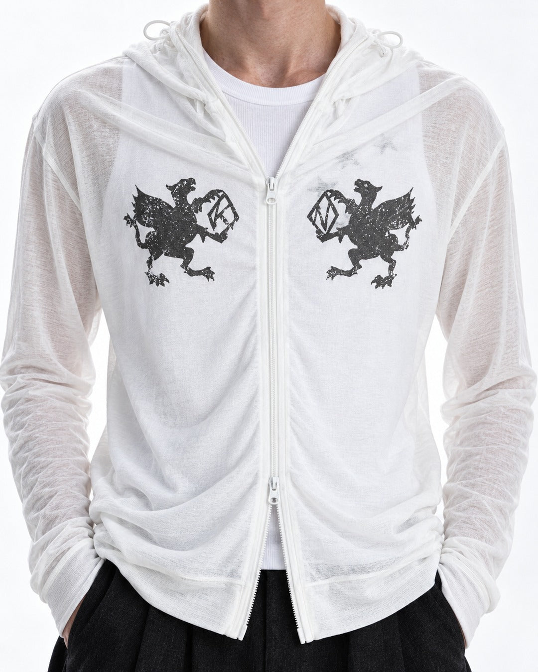 Gargoyle Print Zip Hooded Jacket