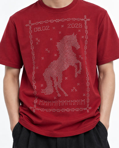 Dotted Horse Graphic Crew Neck T-Shirt