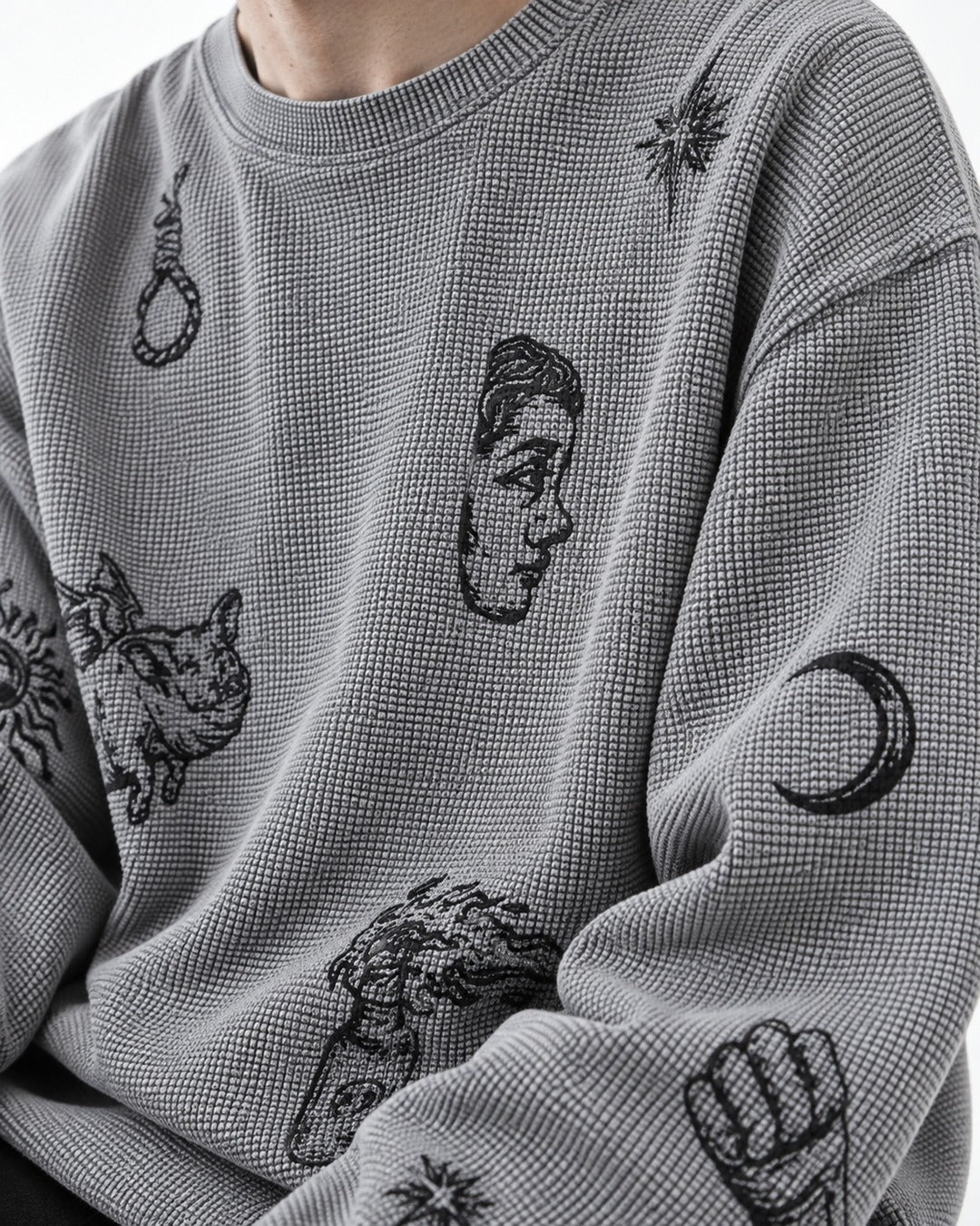 Tattoo Flash Print Waffle Long-Sleeve T-Shirt
