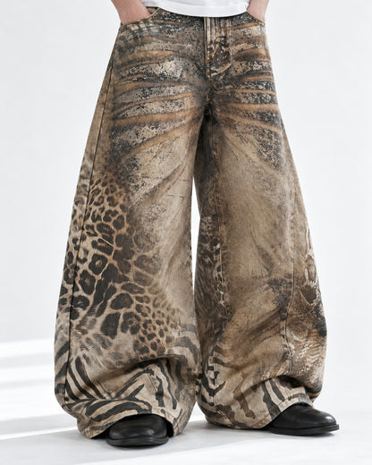Animal Print Wide Denim Pants