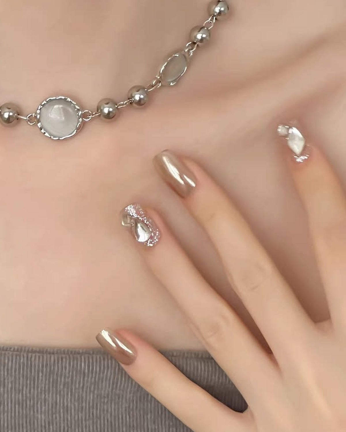 Silver Bead and White Stone Necklace