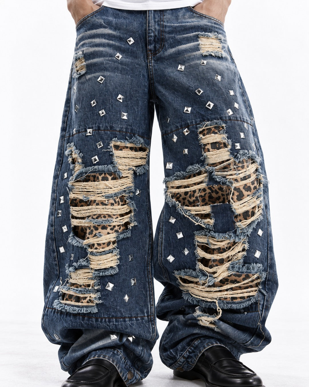 Leopard Patchwork Ripped Jeans