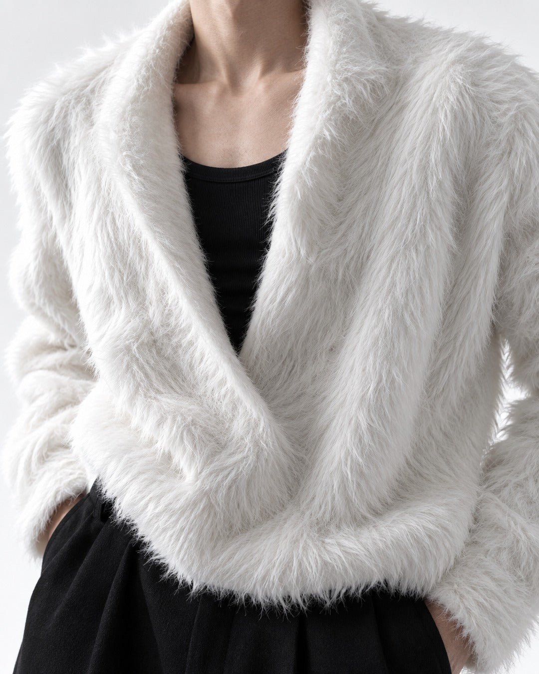 Fuzzy-Knit Draped Cardigan