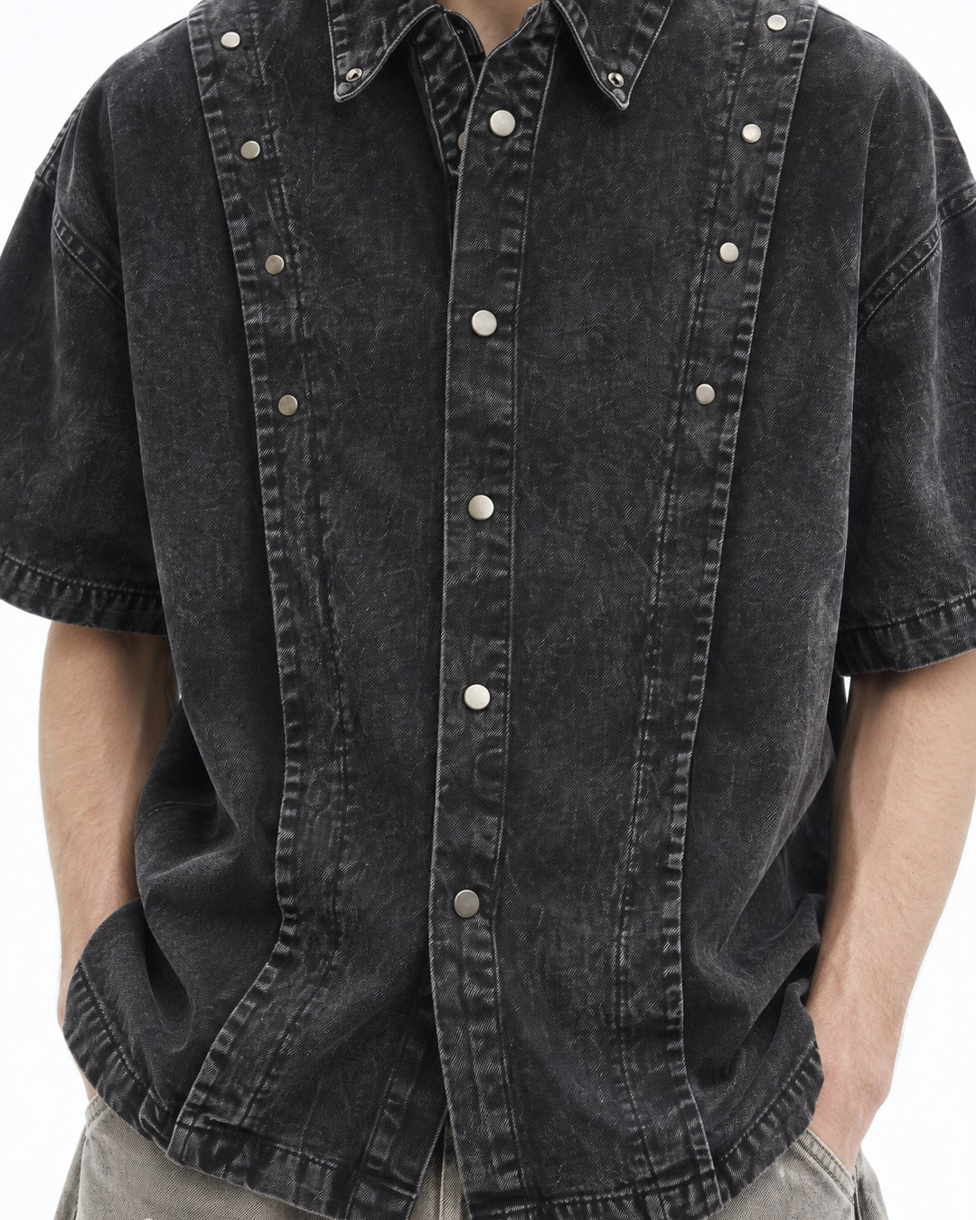 Studded-Collar Denim Shirt