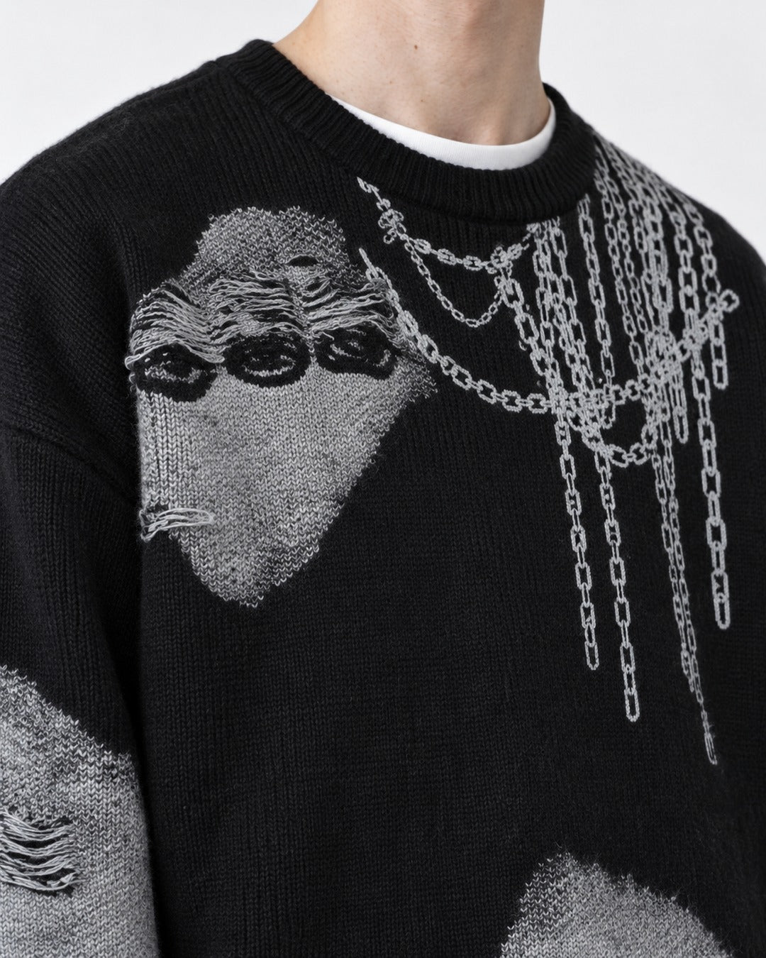 Chain-Print Distressed Sweater