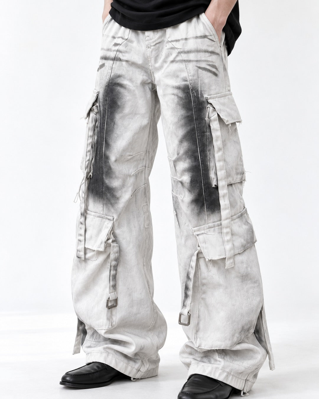 Ink-Washed Strap Cargo Pants