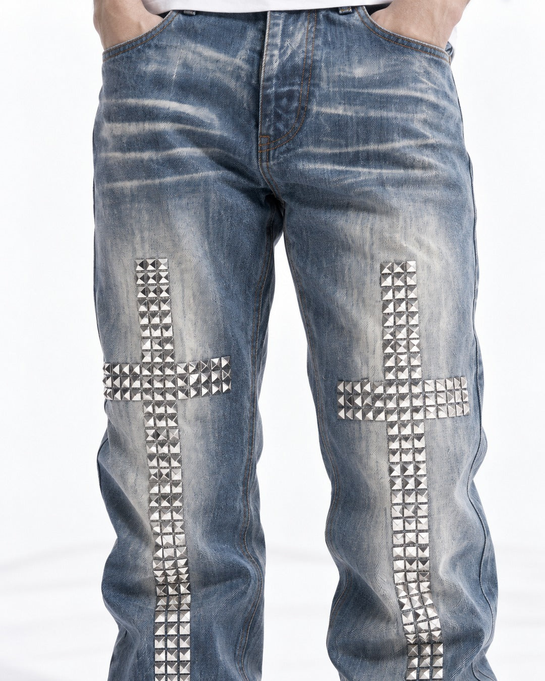 Studded Cross Straight Leg Jeans