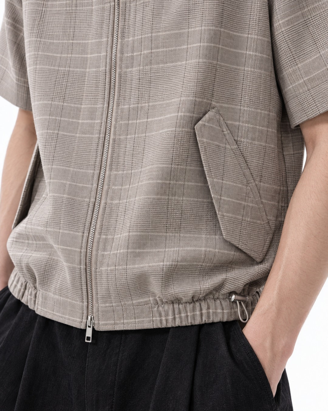 Plaid Zip Short-Sleeve Shirt Jacket