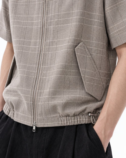 Plaid Zip Short-Sleeve Shirt Jacket