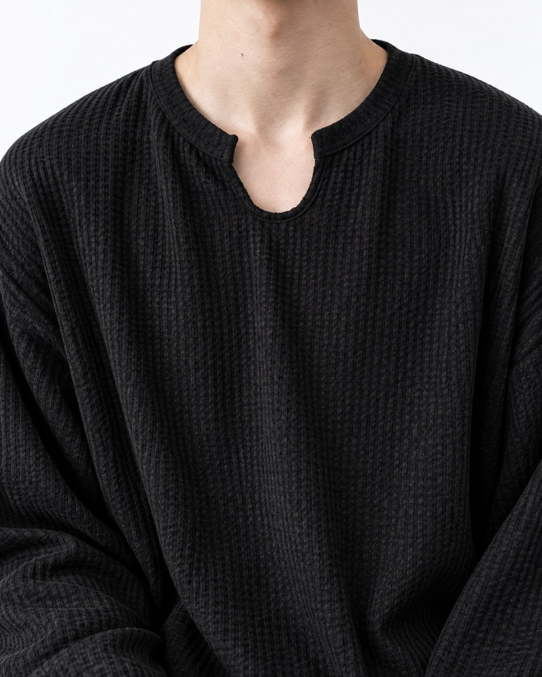 Notched Collar Waffle Knit Tee