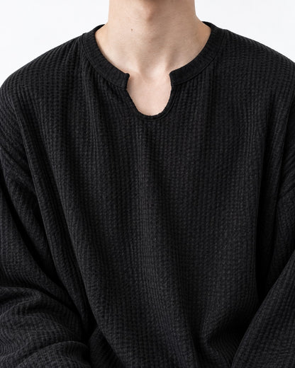 Notched Collar Waffle Knit Tee