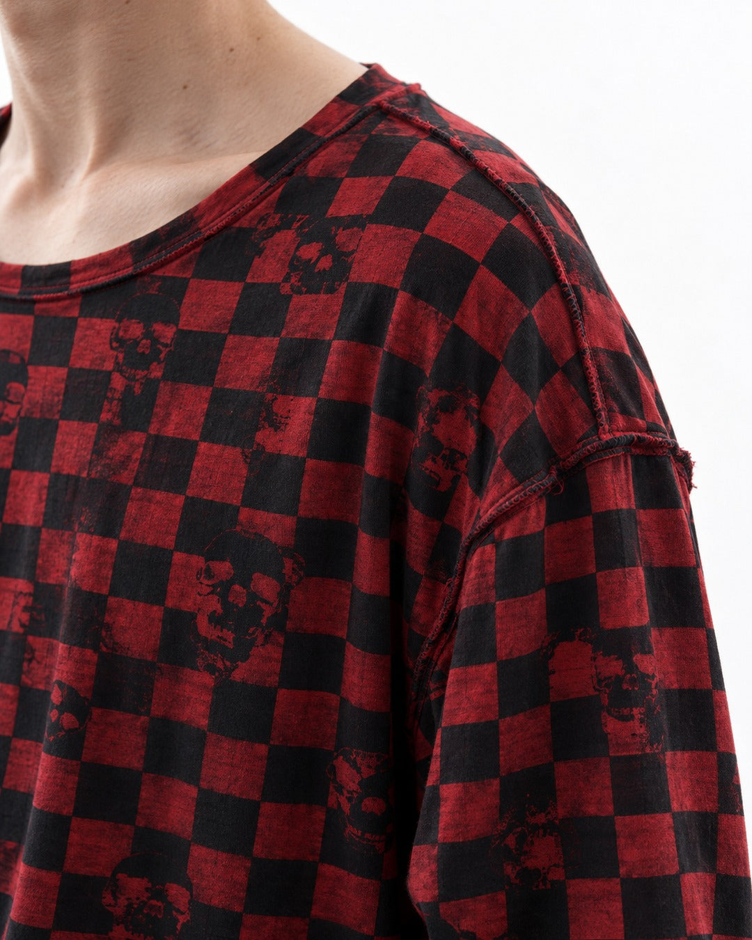 Red and Black Checkerboard Long Sleeve T-Shirt