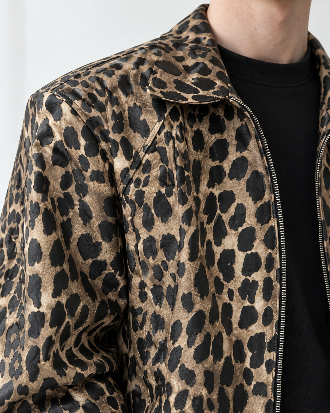 Leopard Print Shoulder-Pad Jacket