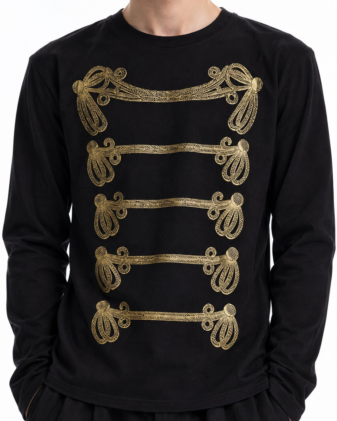 Gold Foil Braid Print Long Sleeve Tee