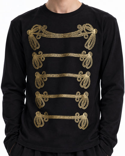 Gold Foil Braid Print Long Sleeve Tee
