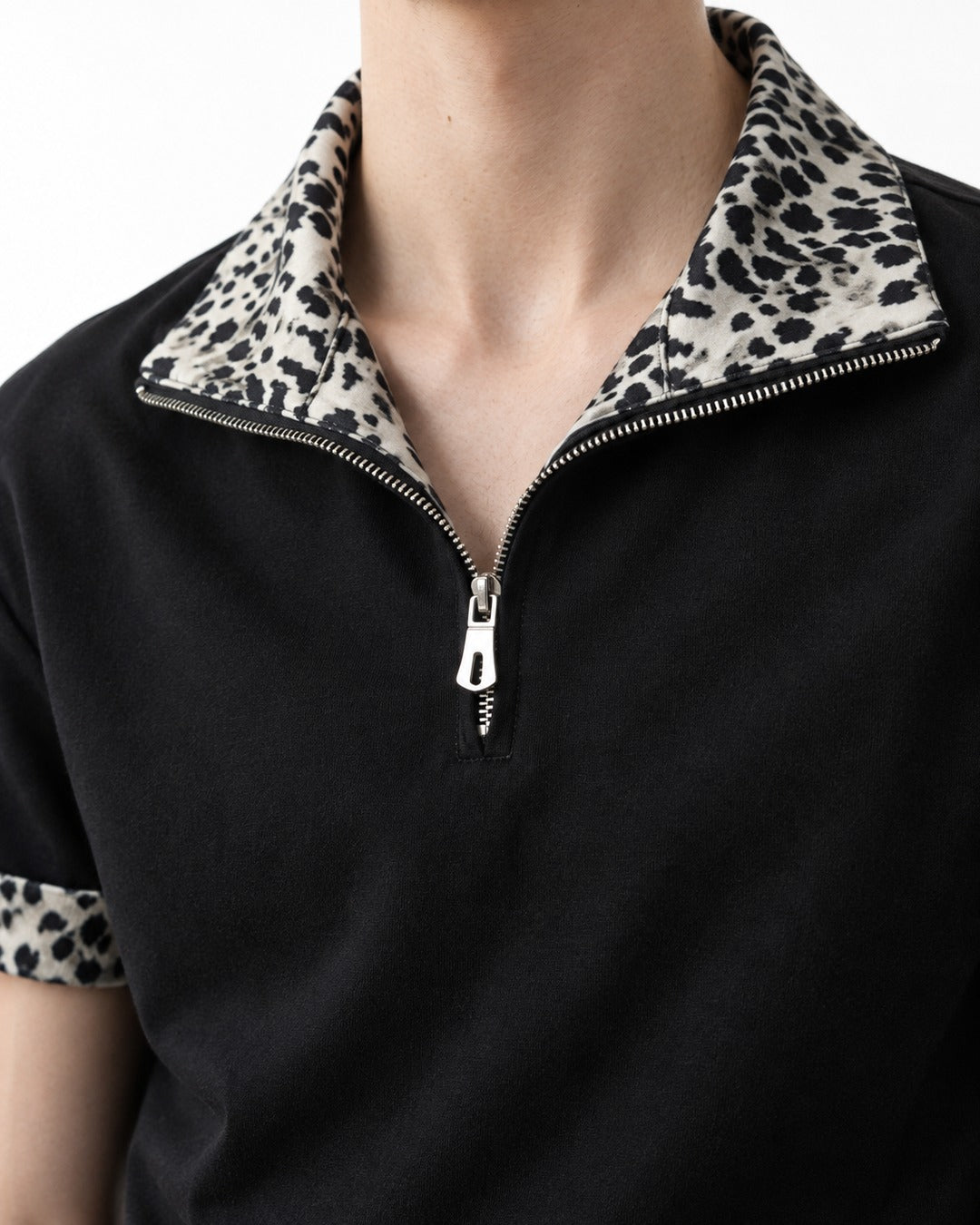 Spotted-Trim Half-Zip Polo