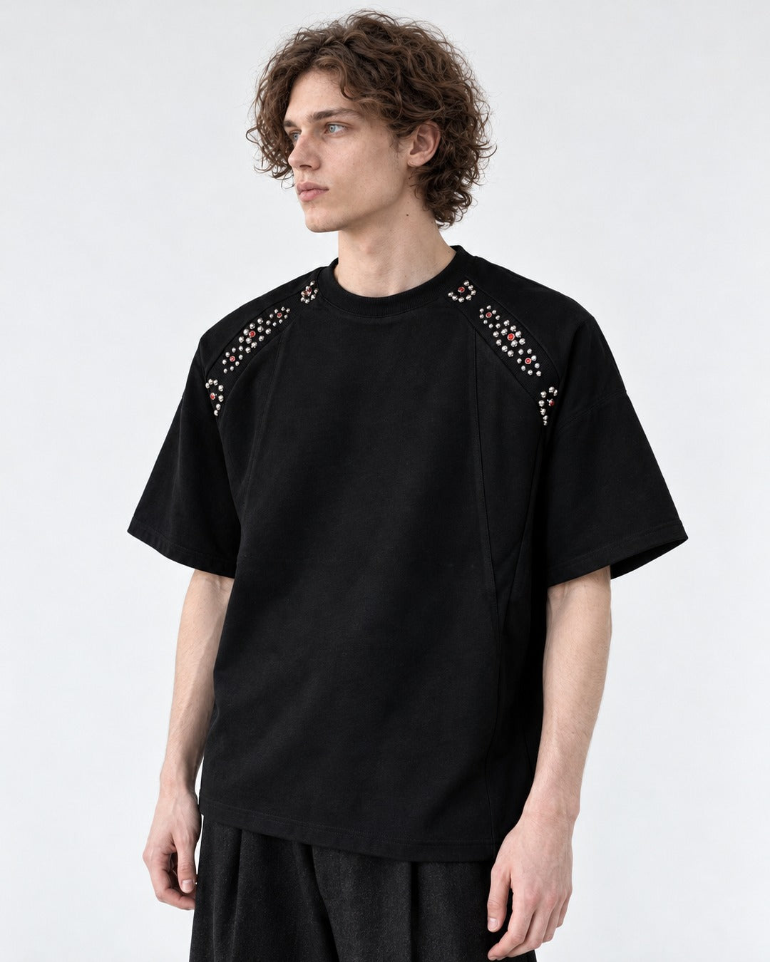 Stud and Gem Shoulder T-Shirt