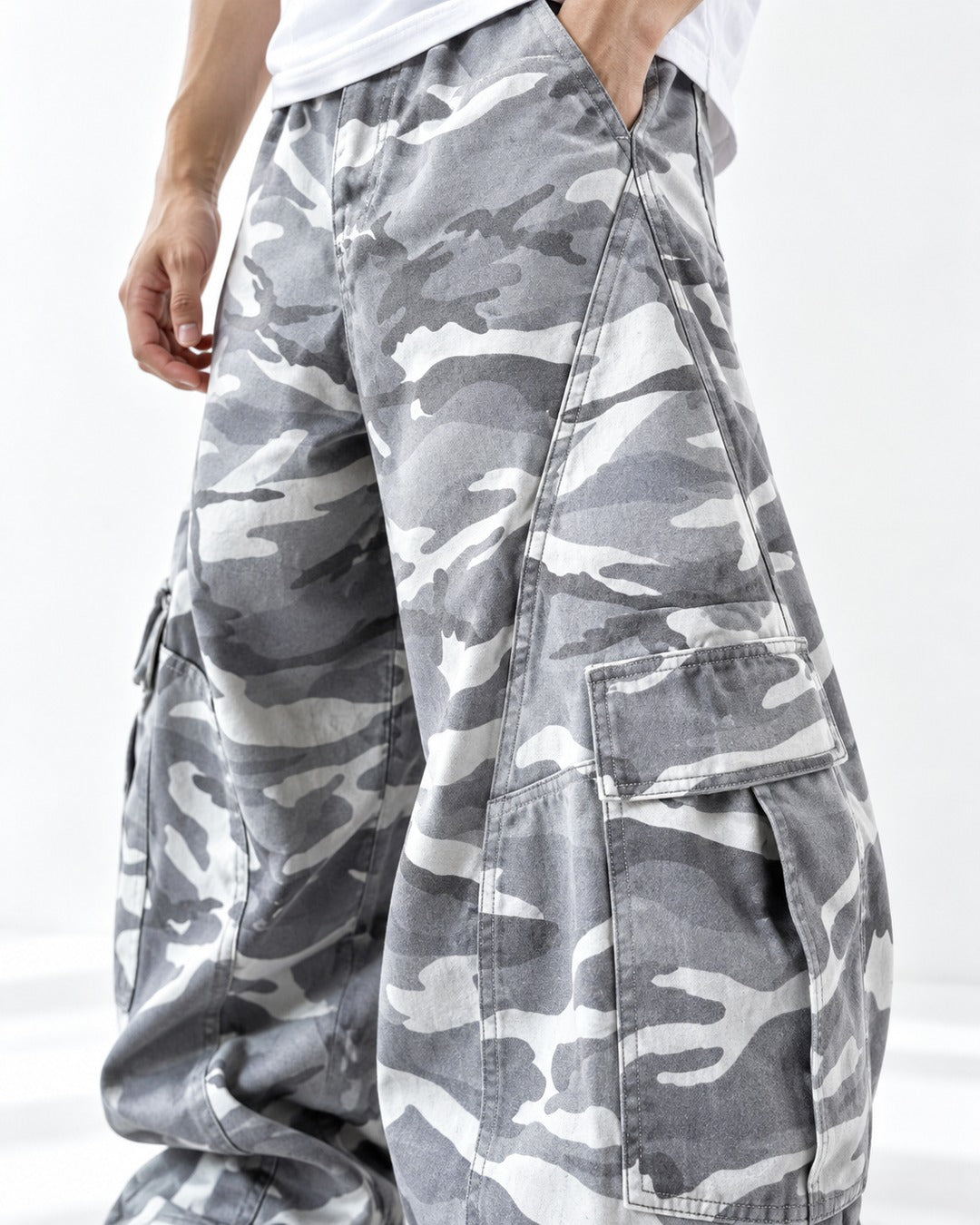 Camouflage Cargo Wide-Leg Pants