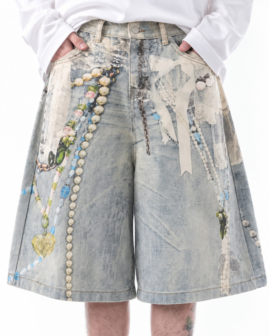 High Street Printed Denim Shorts